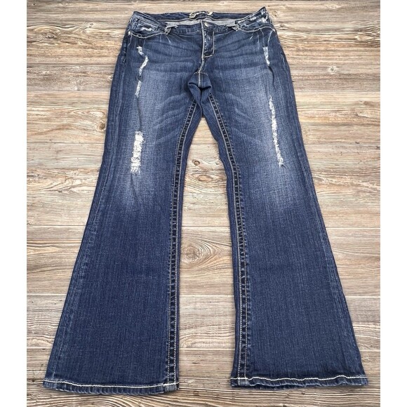 Seven7 Jeans Women's Size 16 Bootcut medium Wash Blue Denim Distressed - Picture 1 of 16